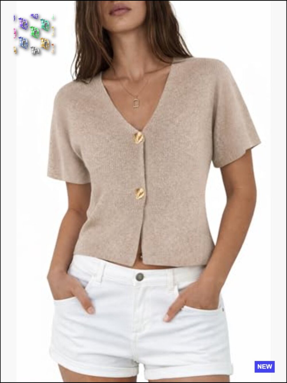Cropped Short Sleeve V-Neck Button Front Knit Cardigan Top Lightweight Summer - Picture 5 of 7